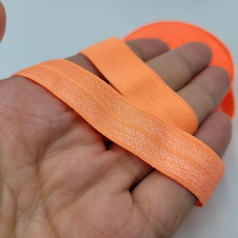 FAYADA Fold Over Elastic,5/8" Foldover FOE Trim Elastic Ribbon,Stretch FOE Band for Hair Ties Headbands Sewing Craft -5 Yards (Neon Orange) - Image 3